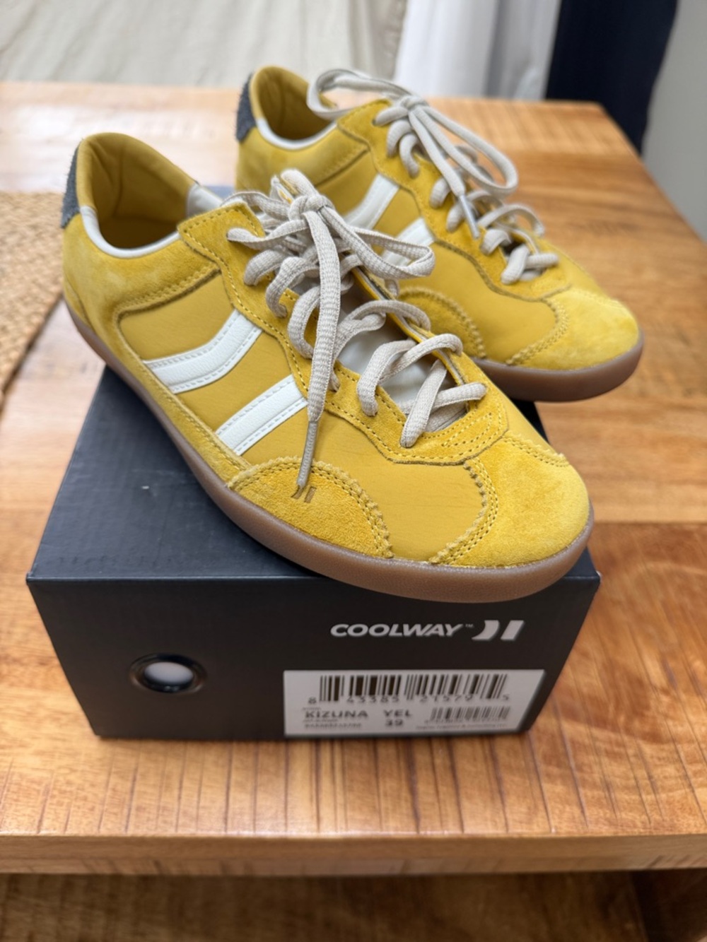 Coolway Yellow Suede Lace-Up Sneakers with White Stripes